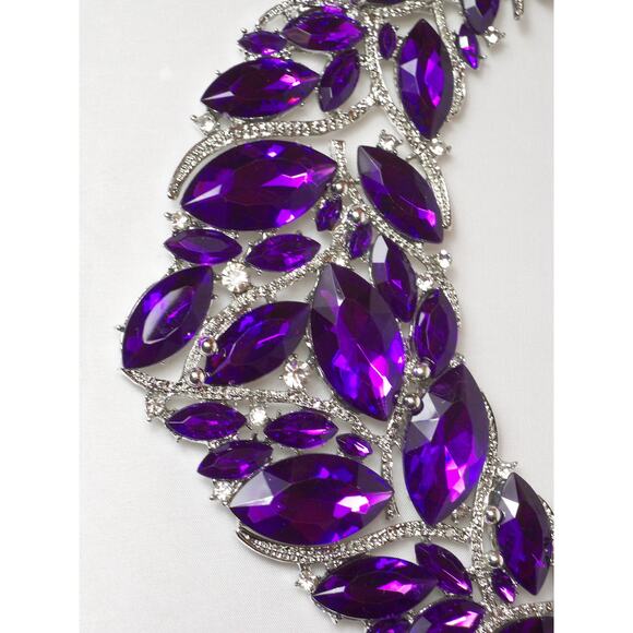 Purple necklace set, 3 pc necklace set, statement wedding party prom necklace, - Picture 4 of 8